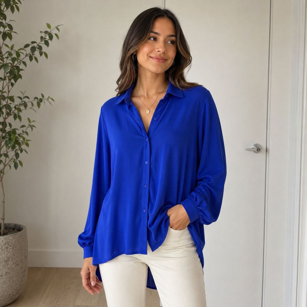 Ashley Stewart Blue Button Up Blouse Size 2XL